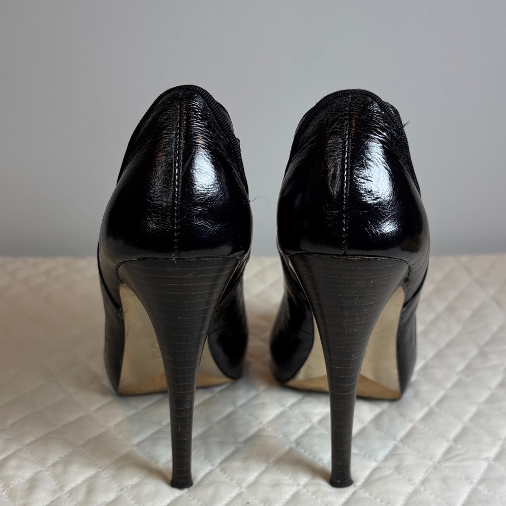 Black Oxford Style Lace up Peep-Toe Platform Leather Heels Made in Italy. Size 6 - Picture 3 of 12